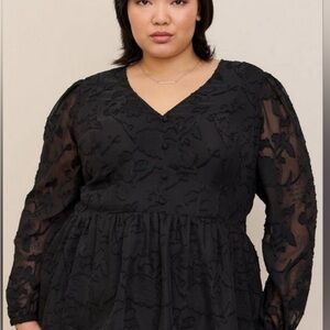 Torrid 2 blouse babydoll peplum long sleeve black top shirt